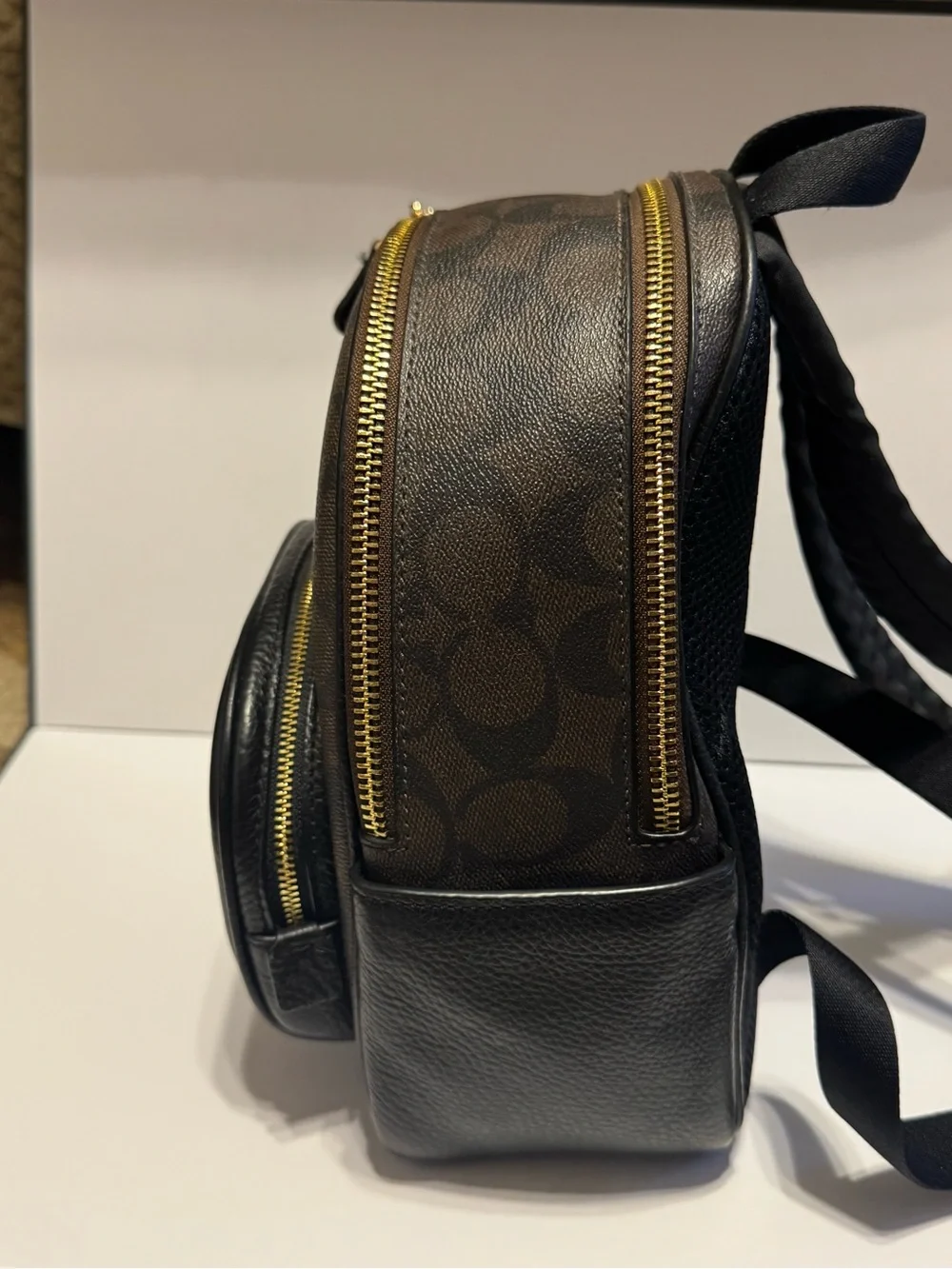 Coach Black & Brown Signature Mini Backpack
